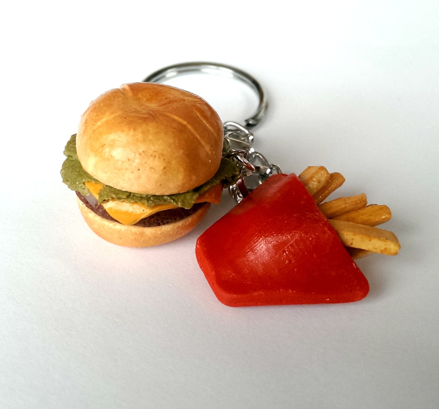 Burger and Fries Keychain Fast Food Keychain Food Jewelry