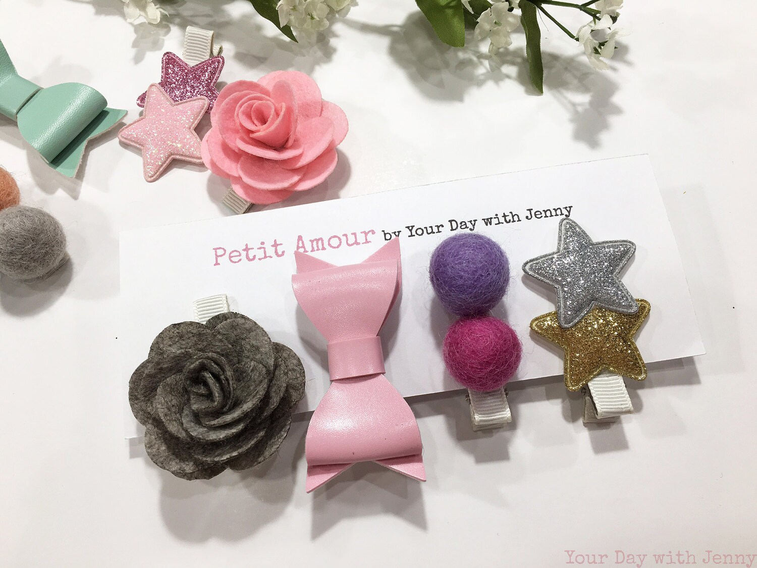 Toddler Hair Clips Set of 4 Baby hair clips Faux leather