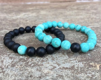 2 Pc Set! Distance/friendship Bracelets - Turquoise And Black - For Friendships/relationships/couples - Long Distance Split Set