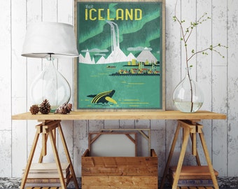 Vintage Iceland Canvas, Iceland Poster, Vintage Poster Print, Printed on Canvas, Vintage Wall Decor,Visit Iceland Canvas, Iceland Poster