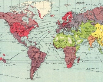 Vintage World Map PRINTABLE Map Print-Instant Digital