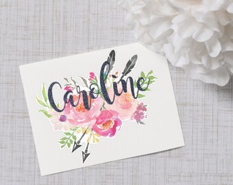 Peony Watercolor Monogram Decal, Watercolor Flowers, Flower Decal, Tumbler Decal, Watercolor Peonies, Printed Decal, Floral Decal