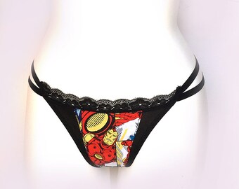Ironman Lingerie, Super Hero Sexy Thong, Iron man Comic Book Bikini Thong, Ironman Sexy Thong