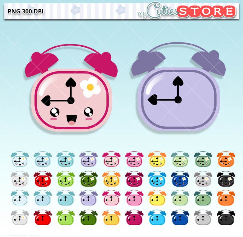 Flower Alarm clock Kawaii Clipart Cute digital graphics