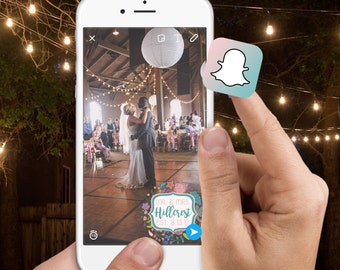 Boho Floral Wreath Snapchat Filter - Mr & Mrs - Glitter - Pink, Turquoise Wedding Ceremony/Reception - Custom Name and date