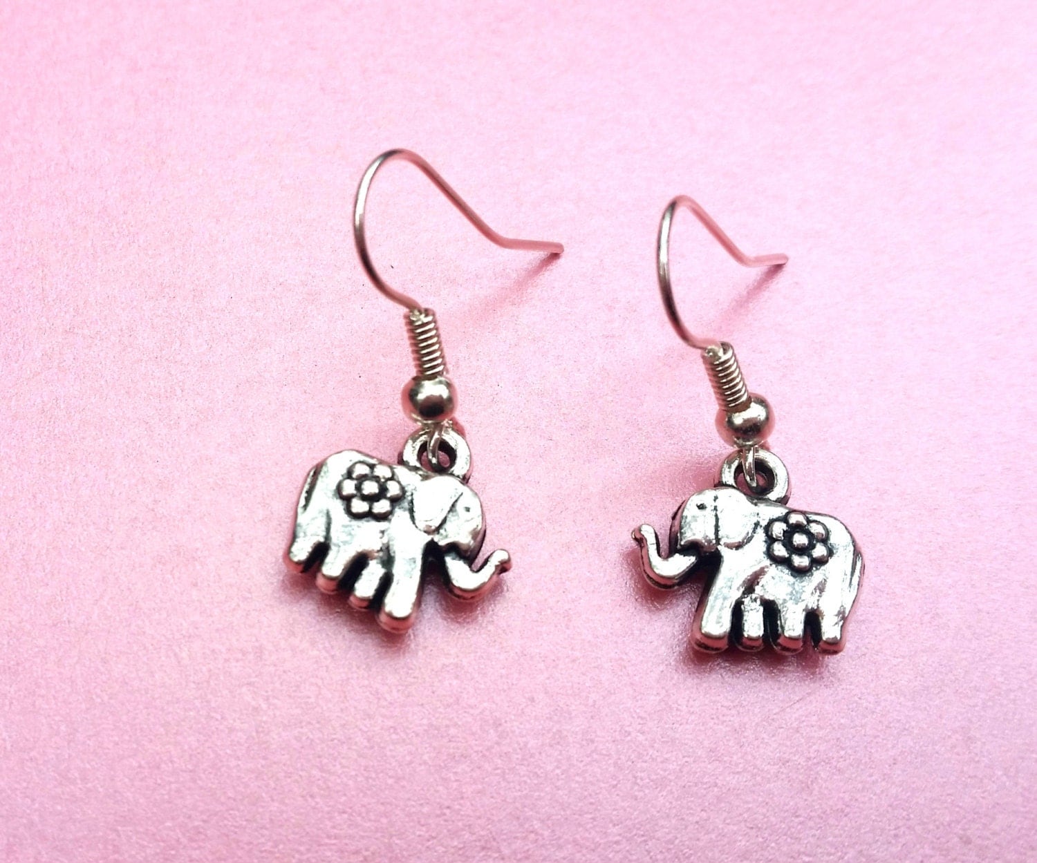 SALE Silver elephant earrings elephant dangle earrings