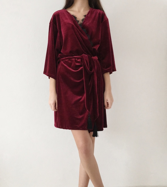 Women's velvet robe Velvet robe with lace Velour robe