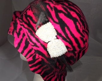 Pink & black animal print cloche hat
