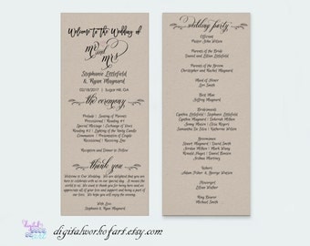 Wedding Program Template Printable DIY Rustic, Calligraphy Typography, Ceremony Printable Template, Editable PDF Template, Instant Download
