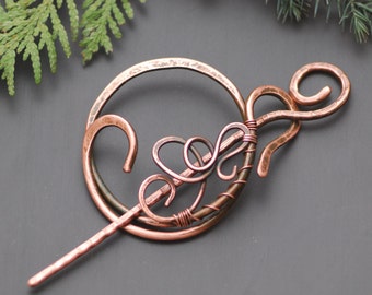 Copper Hair Barrette Stick Copper Shawl Pin Celtic Scarf pin Texture Hair Slide Hair Barrette Celtic Copper Brooch Hair Jewelry Metal Pin