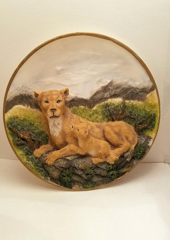 Lion Decor 3D Decorative Wall Plate Lioness With Cub By
