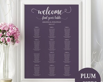 Wedding Seating Chart Template - Seating Chart Printable - Seating Chart Template - Plum wedding - Downloadable wedding #WDH0147
