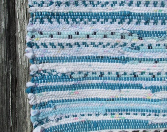 Sea Glass 25"x 28" Handwoven Rag Rug, ocean rug-aqua rug-turqoise rug-blue rug-ocean decoration-blue rag rug-aqua rag rug-bathroom rug