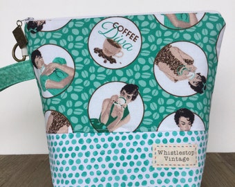 Project Bag, Knitting Bag, Wedge Bag, Zippered Pouch Bag, Sock Knitting, In the Mood for Coffee