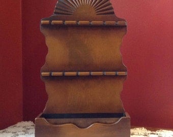 Vintage Wooden Spoon Rack with Planter - Sunburst
