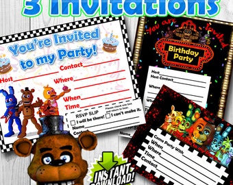 Five Nights at Freddy's Invitations for Birthday's or any Party!