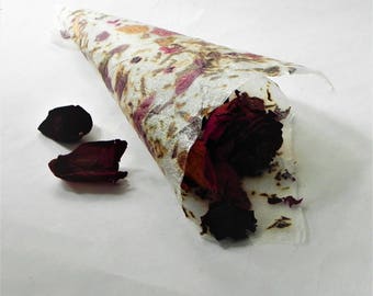 Rose petals hand made paper, Wedding paper cones, favors, rose flower paper, floral paper with rose, dried rose petals, Eco friendly paper