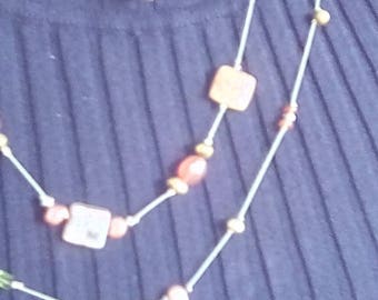 Hand tied carnelian, peridot, and lace agate necklace and earrings