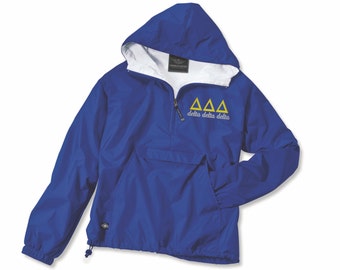 Delta Delta Delta Jacket, Tri Delta Windbreaker, Delta Delta Delta Anorak, Tri Delta Rain Jacket, Delta Delta Apparel, Tri Delta Anorak