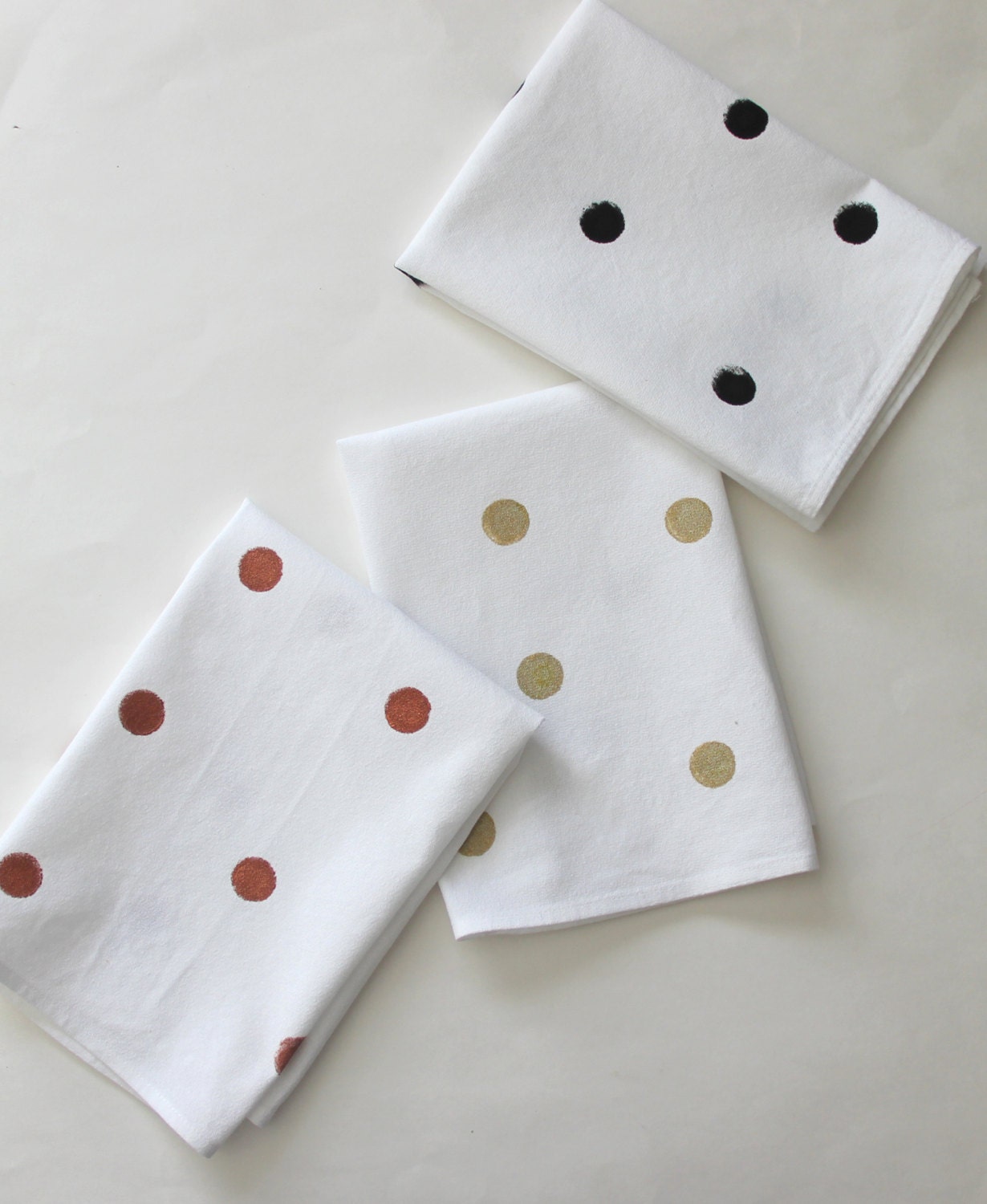Polka Dot Cloth Napkins Hand Printed Silver Cloth Napkins
