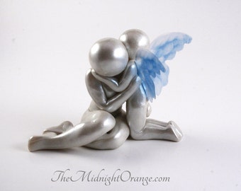 Mother with Heavenside Son or Daughter Sculpture - polymer clay remembrance keepsake and child loss memorial art