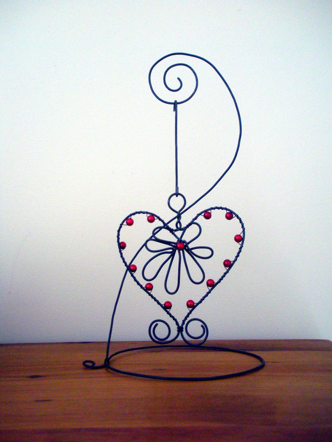 Wire Hanging Valentine Heart Red Beads Wire Art