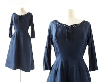 Vintage 60s Dress | Marienbad | Navy Blue Silk Dress | 1960s Dress | XS S