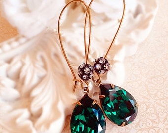 Emerald Earrings - Swarovski - Bridesmaid Earrings - COVET Emerald