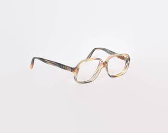 Vintage 70s EYEGLASSES / 1970s Marbled Transparent Plastic Boho Glasses Frames