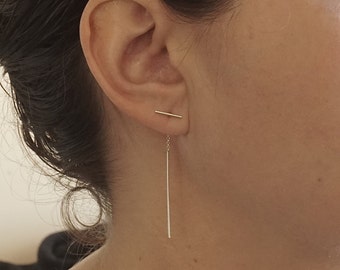 11mm round Bar short Threader Solid Sterling Silver Bar Threader Earring shortDangle Jewelry chain bar jewelry minimal classic 0267