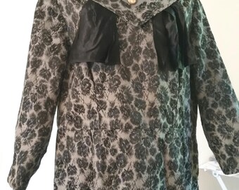 vintage 60s dress, 60s does 20s, 30s dress, 20s dress, brocade fabric, very rare neckline, black vintage dress, LARGE SIZE
