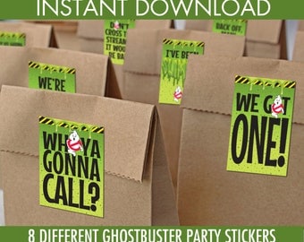Ghostbusters Inspired Party Stickers - 8 Party Favor Label, Ghostbusters Party | INSTANT Download PDF Printable Kit
