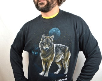 Vintage 80s Wolf Howl Night Sweatshirt - California