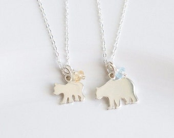 Mama Bear Necklace - Mommy Daughter Gift - Mother Daughter Necklace Sterling Silver - Mom Daughter Necklace - Mommy and Me Gift - Mom and Me