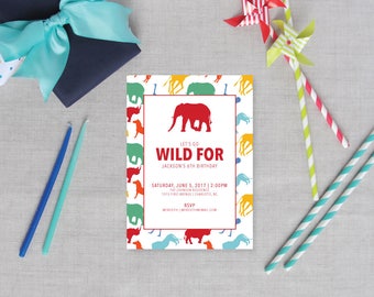 Preppy Safari Animal Silhouette Childrens Birthday Party Invitations | Jungle Theme | Zoo Birthday | Boy Girl Birthday | Set of 10