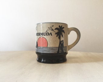 Vintage Bermuda mug, vintage souvenir mug, pottery mug, stoneware mug, retro kitsch mug, collectible mug, vintage tea mug, pottery tea mug,