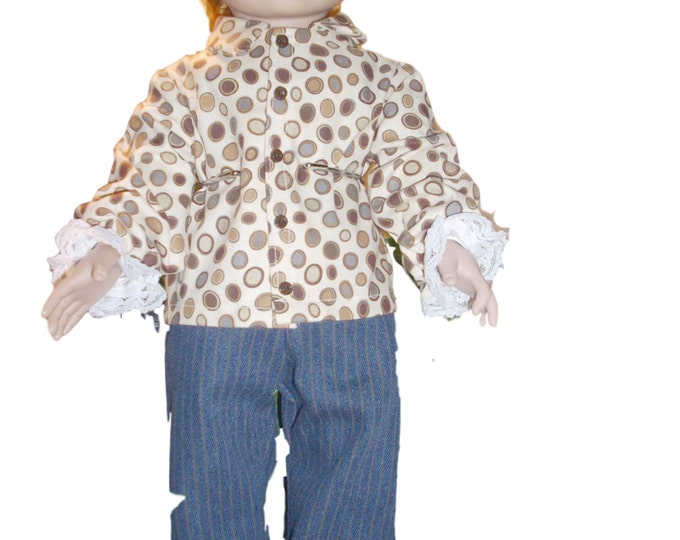 Jeans and blouse fits dolls like American Girl and 18" dolls, long sleeve polka dots, pants set