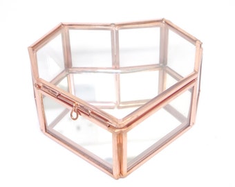 Large Rose Gold Heart Shape Glass Jewellery Box, Destash, Seconds, Heart Shape Jewellery Box, Rose Gold Glass Jewelry Box