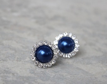 Navy Blue Bridesmaid Jewelry, Navy Blue Earrings, Bridesmaid Jewelry Gift, Bridesmaid Earring Gift, Navy Blue Pearl Earrings, Navy Jewelry