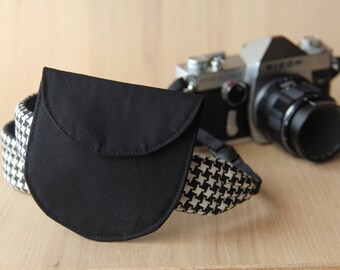 Lens Cap Holder for DSLR Camera Strap - Solid Black - Ready to Ship
