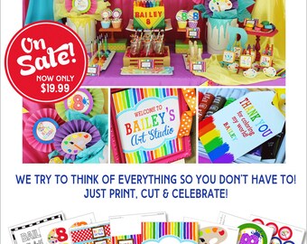 Art Birthday Party | Art Party | Art Birthday Decorations | Art Party Printables | Artist Party | Rainbow Birthday | Amanda's Parties To Go