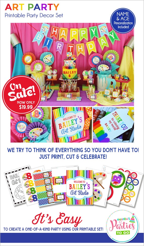 Art Birthday Party | Art Party | Art Birthday Decorations | Art Party Printables | Artist Party | Rainbow Birthday | Amanda's Parties To Go Il_570xn