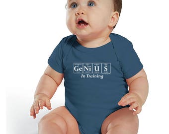 Science-Themed Baby Bodysuit - Periodic Table Inspired GENIUS IN TRAINING Creeper by Periodically Inspired - Gift For Newborn (Slate Blue)