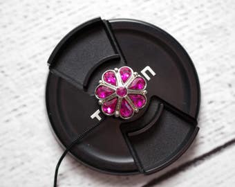 Camera Lens Cap Holder - Camera Accessories - DSLR Camera - Lens Cap Strap - Photographer Gift - Lens Cap - Teardrop Crystals in Fuchsia