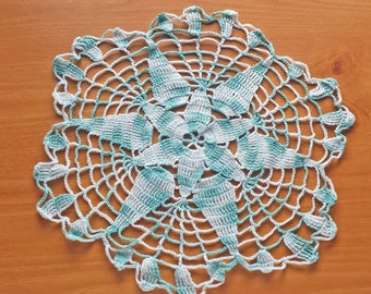 Blue Variegated Doily, Vintage Crochet Doily, 12 inch Crochet Doily, Crochet Mandala, Crocheted Lace Doily, Table Doily