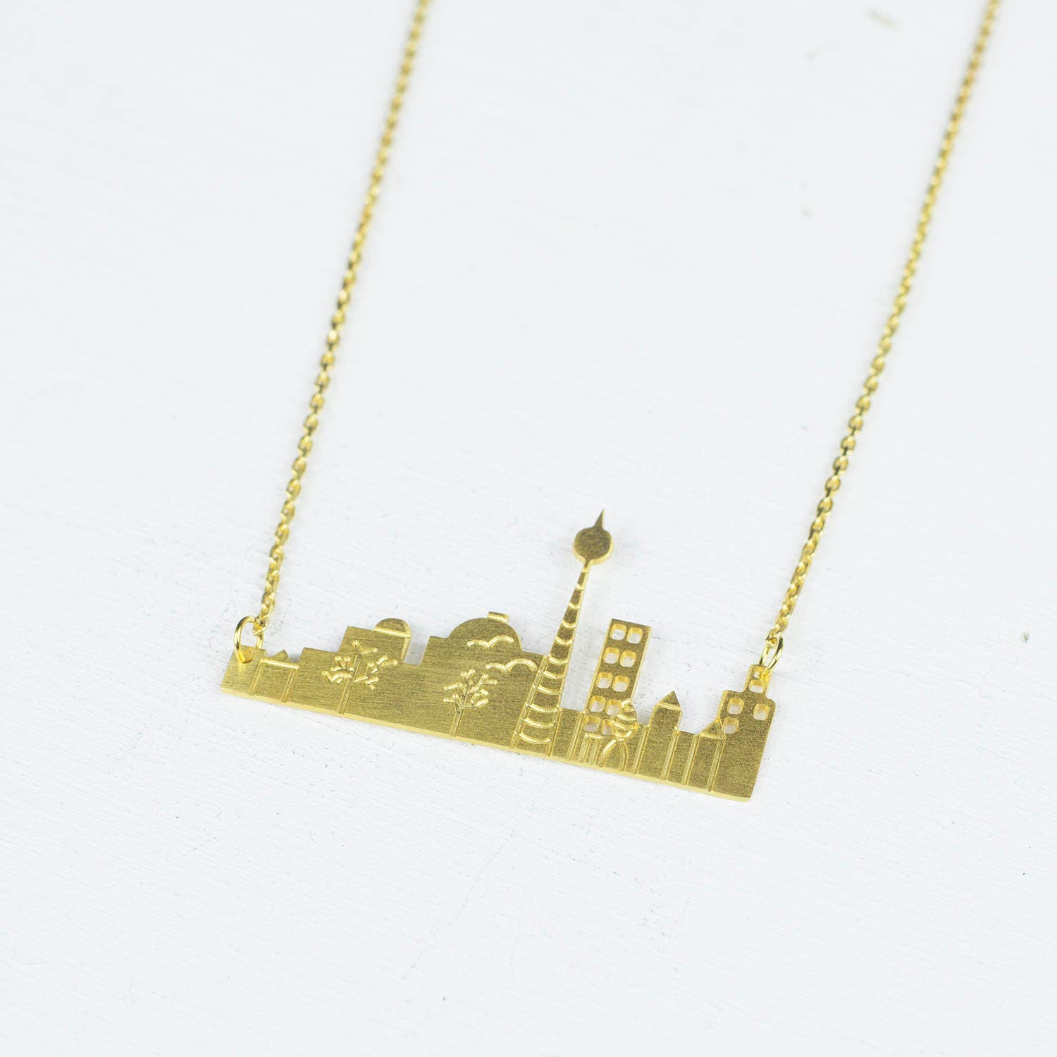 Berlin skyline chain necklace Bronze Gold Plated City Scape