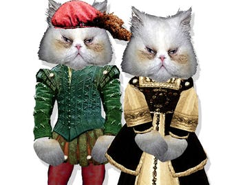 Printable Paper dolls Shakespeare Cats watercolor original design cat puppets craft project for any decor