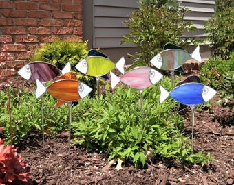 Stained glass School of Fish Garden Stakes YOU PICK 3 mix and match yard art