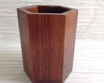 Office Desk Pencil Holder. Vintage 1960. Wood. Modern Panton Eames era. Mid century. Danish Modern.