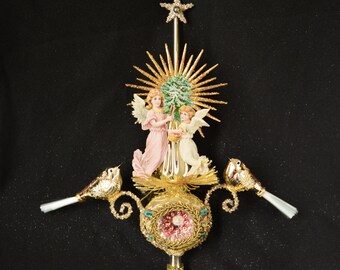 victorian christmas tree topper, angel topper, victorian topper, christmas topper, topper with angel - PEACE & LOVE